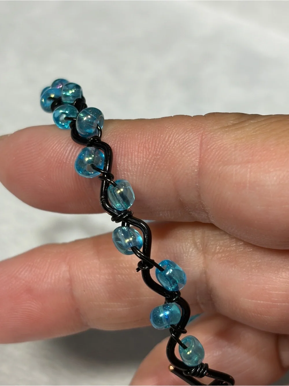 Handcrafted Blue Beaded Artistic Wire Bracelet